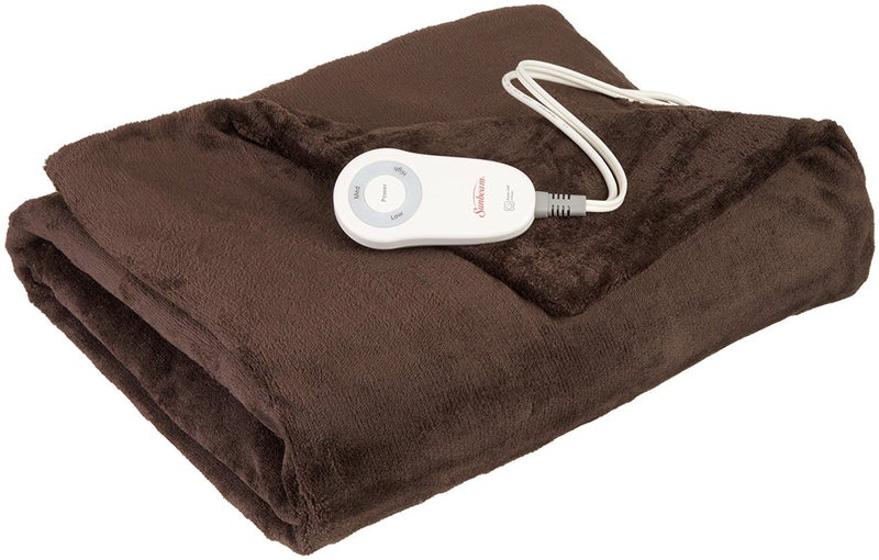 Sunbeam Electric Throw Royal Luxe Microplush Heated Blanket, 4 Heat Settings, 4-Hour Auto Shut-Off, Fast Heating, Warm and Cozy, Walnut Color, 50" x 60" - Image 1